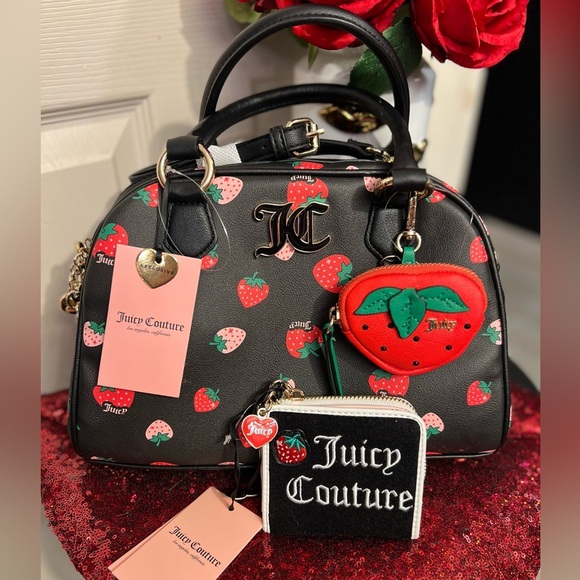 Juicy Couture Exclusive Sweet N Juicy Strawberry Bowler Bag & Wallet 🍓NWT🍓 - Picture 1 of 17